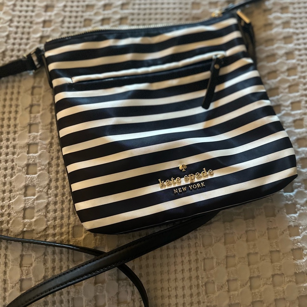 Kate Spade Black and White Striped Crossbody Bag